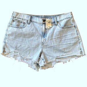 NWT Aerie Light Wash Distressed High Rise Denim Cutoff Shorts Raw Hem Size Large